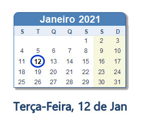12 Janeiro 2021 calendario