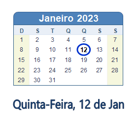 12 Janeiro 2023 calendario