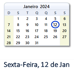12 Janeiro 2024 calendario