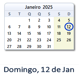 12 Janeiro 2025 calendario