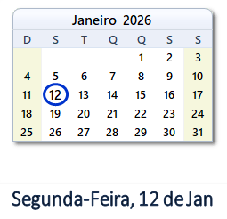12 Janeiro 2026 calendario