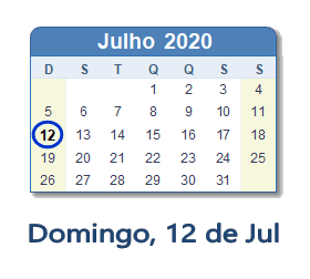 12 Julho 2020 calendario