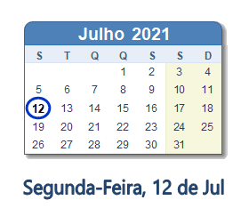 12 Julho 2021 calendario