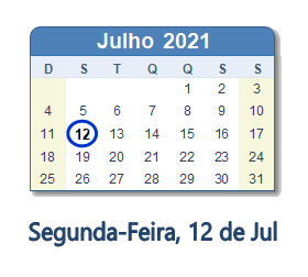 12 Julho 2021 calendario