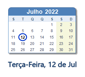 12 Julho 2022 calendario