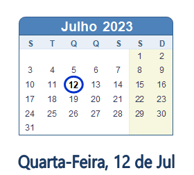 12 Julho 2023 calendario