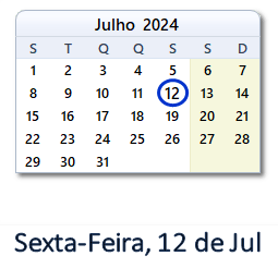 12 Julho 2024 calendario