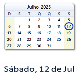 12 Julho 2025 calendario