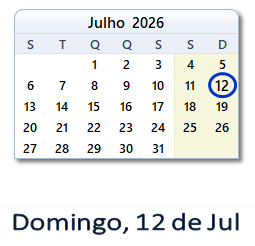 12 Julho 2026 calendario