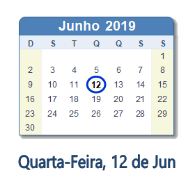 12 Junho 2019 calendario