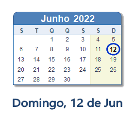 12 Junho 2022 calendario