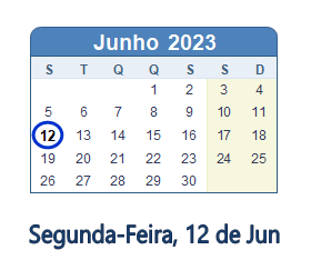 12 Junho 2023 calendario