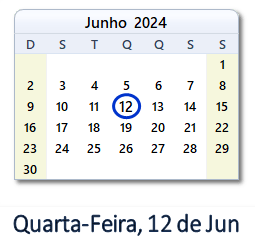 12 Junho 2024 calendario
