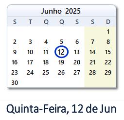 12 Junho 2025 calendario