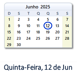 12 Junho 2025 calendario