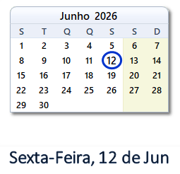12 Junho 2026 calendario