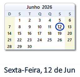 12 Junho 2026 calendario