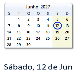 12 Junho 2027 calendario