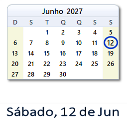 12 Junho 2027 calendario