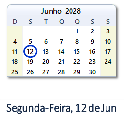 12 Junho 2028 calendario