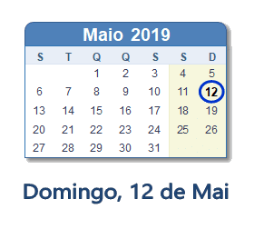 12 Maio 2019 calendario