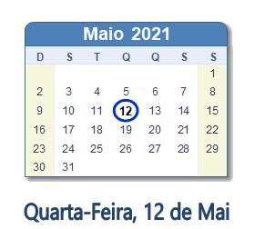 12 Maio 2021 calendario