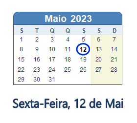 12 Maio 2023 calendario