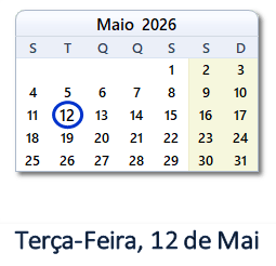 12 Maio 2026 calendario
