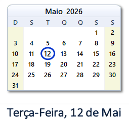12 Maio 2026 calendario