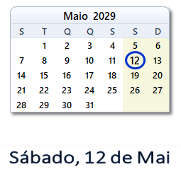 12 Maio 2029 calendario