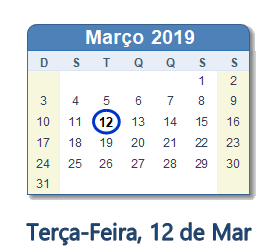 12 Março 2019 calendario