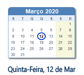 12 Março 2020 calendario