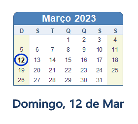 12 Março 2023 calendario