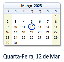 12 Março 2025 calendario