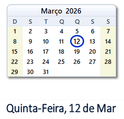 12 Março 2026 calendario