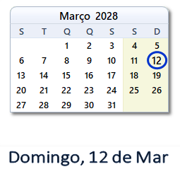 12 Março 2028 calendario