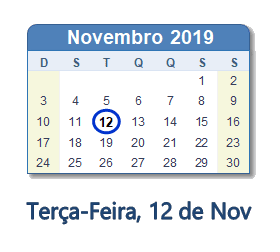 12 Novembro 2019 calendario