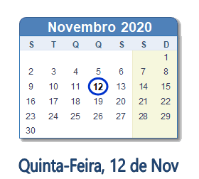 12 Novembro 2020 calendario