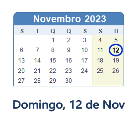 12 Novembro 2023 calendario