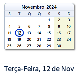 12 Novembro 2024 calendario