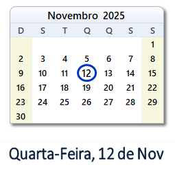 12 Novembro 2025 calendario