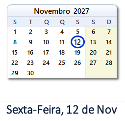 12 Novembro 2027 calendario