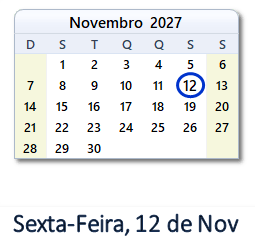 12 Novembro 2027 calendario