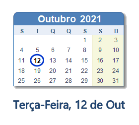 12 Outubro 2021 calendario