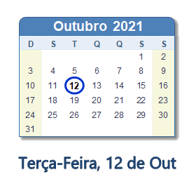 12 Outubro 2021 calendario