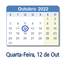 12 Outubro 2022 calendario