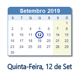 12 Setembro 2019 calendario
