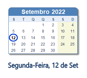 12 Setembro 2022 calendario