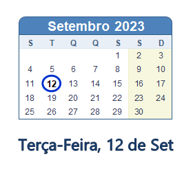 12 Setembro 2023 calendario