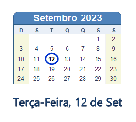 12 Setembro 2023 calendario